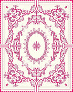 Ornate Floral Scrollwork with Pink Accents Rug