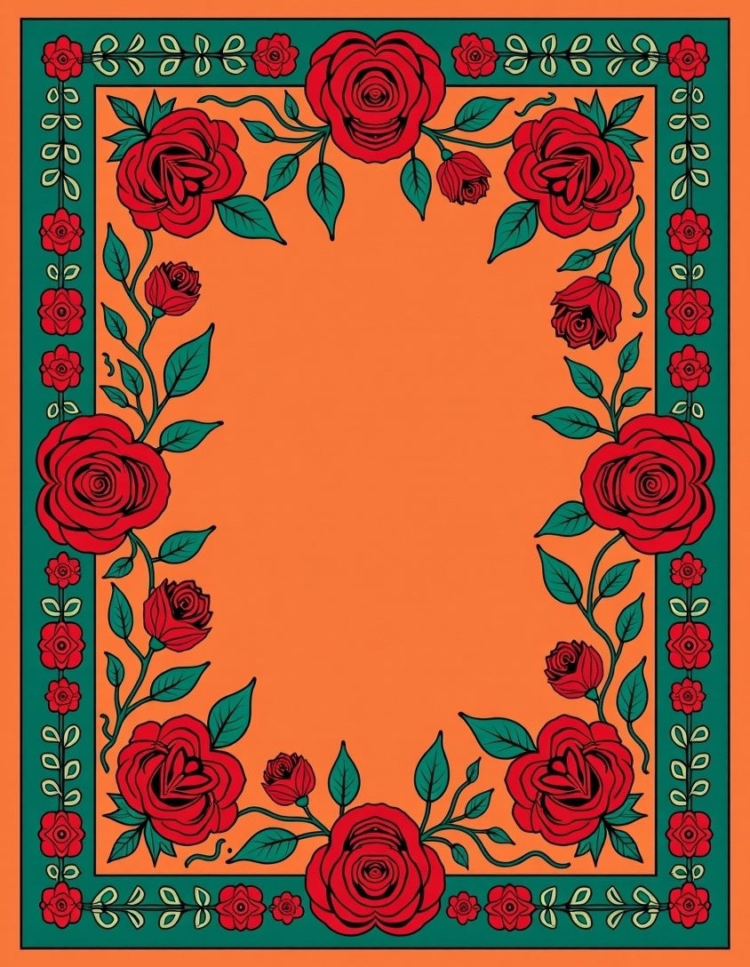 Bold Red Rose Floral Pattern Rug