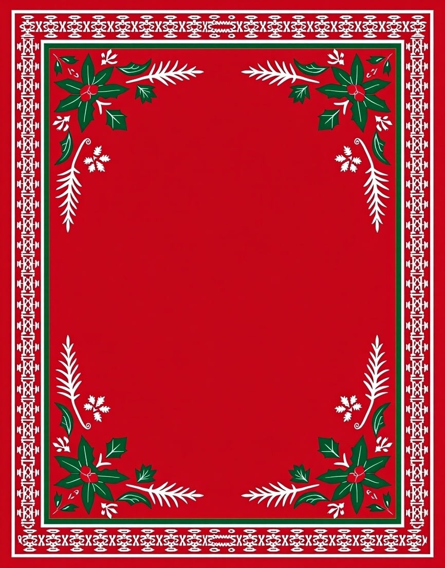 Red Holly Poinsettia Festive Rug