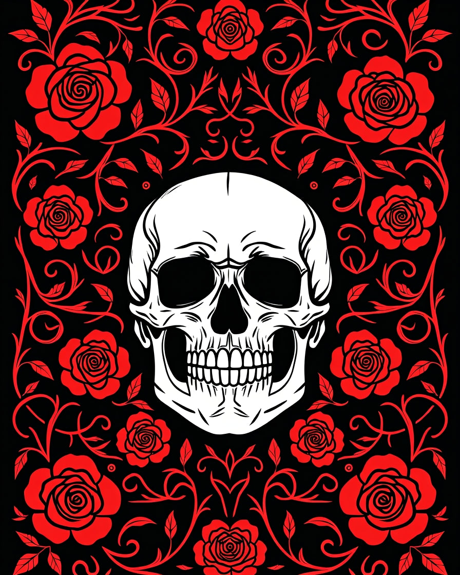 Gothic Skull Roses Pattern Rug