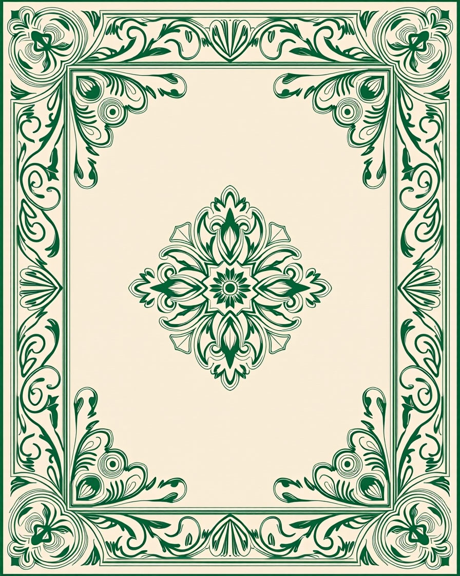 Elegant Green Scrollwork Damask Pattern Rug