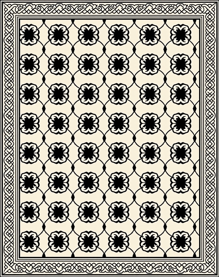 Stunning Black Cream Clover Pattern Rug