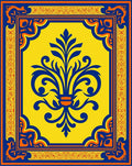 Yellow Blue Orange Floral Inlay Rug