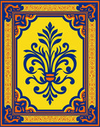 Yellow Blue Orange Floral Inlay Rug