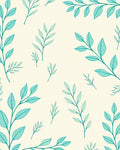 Teal Leaf Pattern on Cream Background Rug