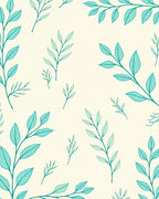 Teal Leaf Pattern on Cream Background Rug