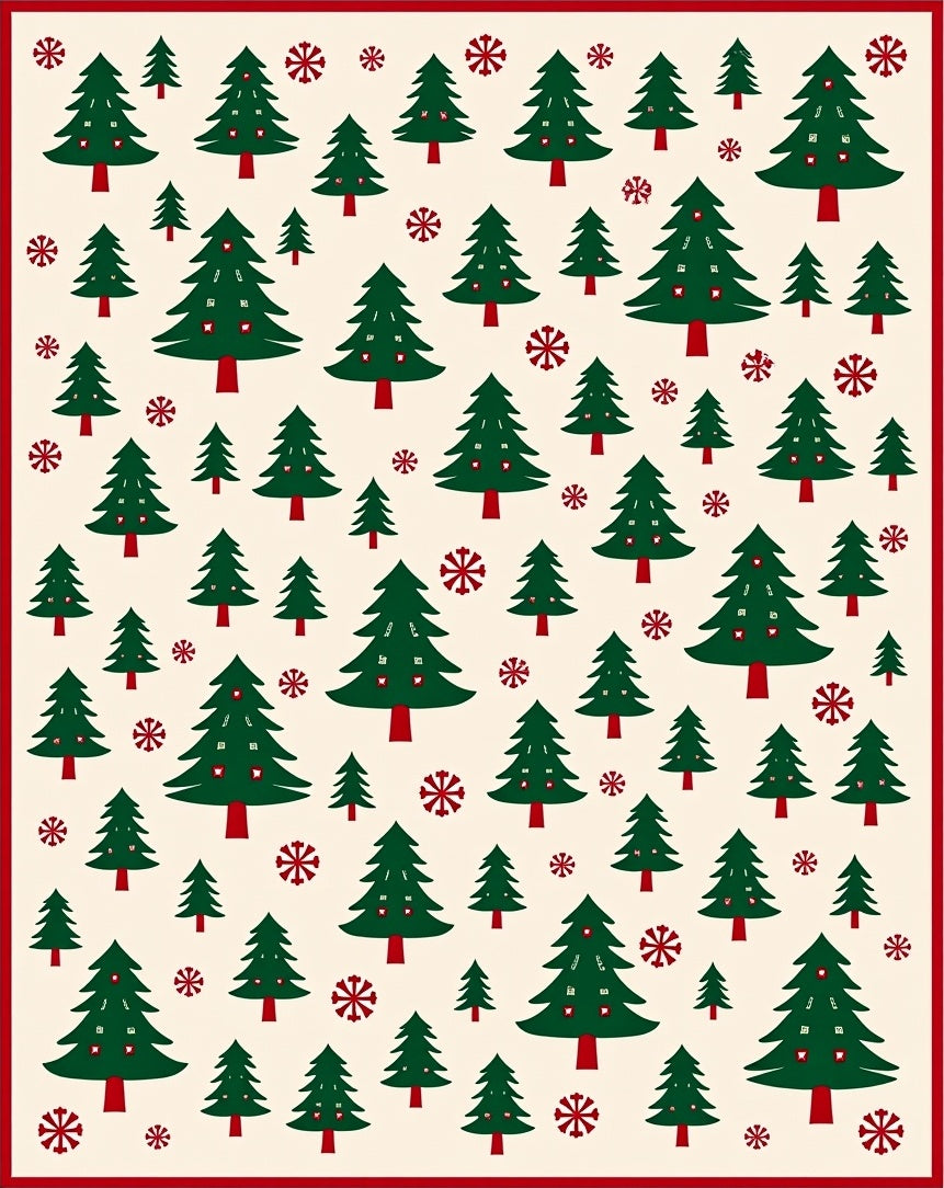 Festive Trees Snowflakes Pattern Rug