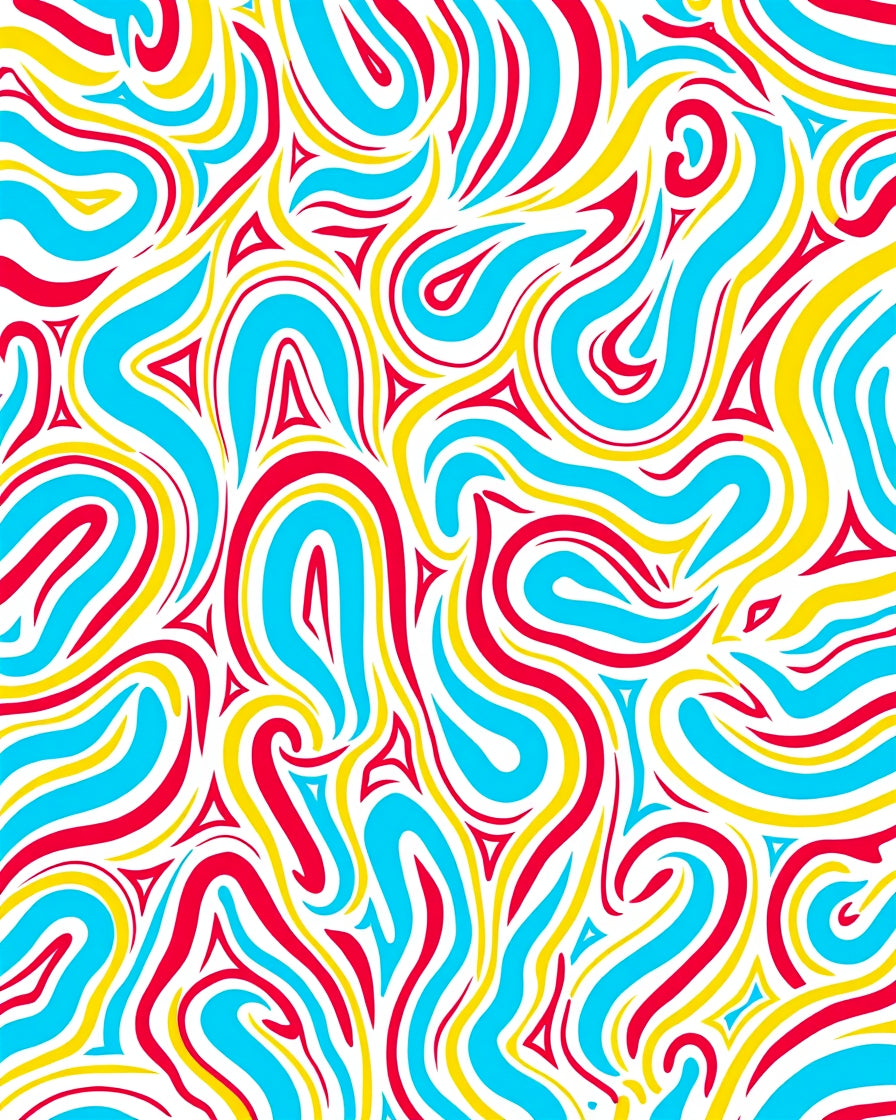 Vibrant Swirls Red Blue Yellow Pattern Rug