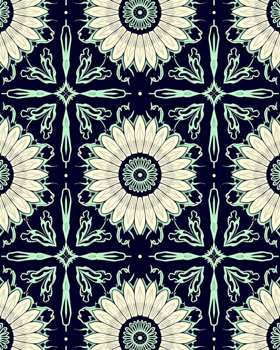 Floral Mandala Patterned Indigo Rug