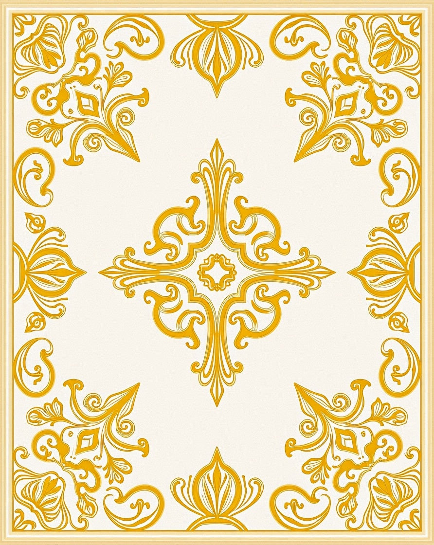 Gold Baroque Flourish Pattern Rug
