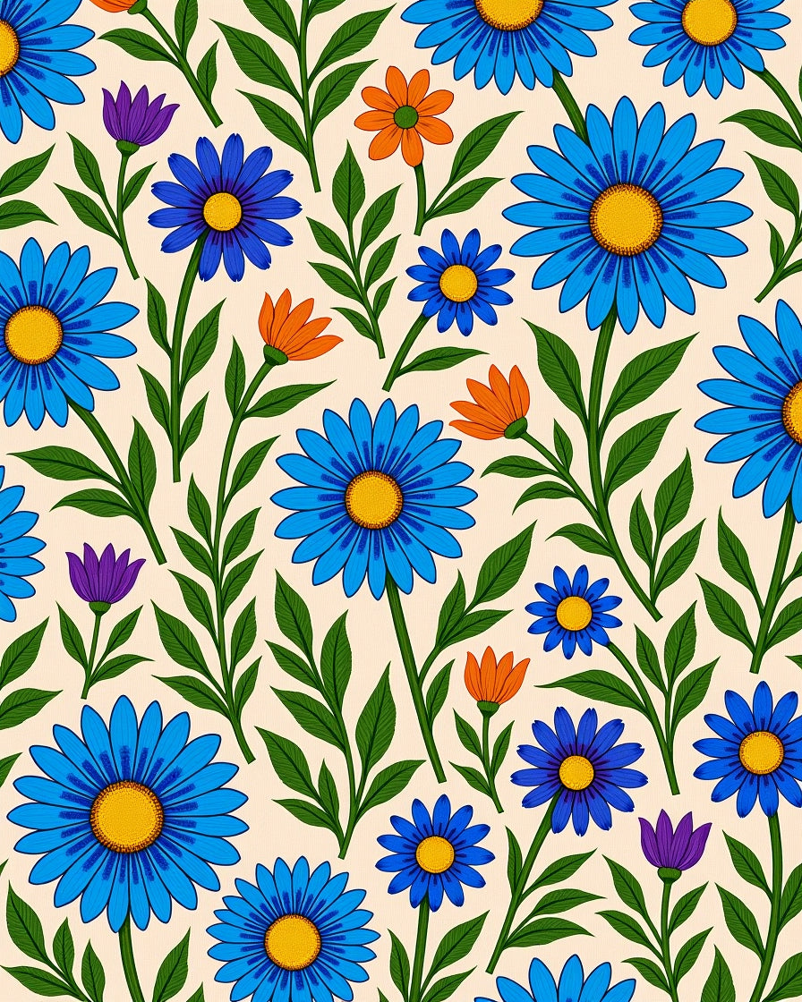 Vivid Blue Orange Floral Pattern Rug