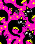 Playful Black Cats Stars Pattern Rug