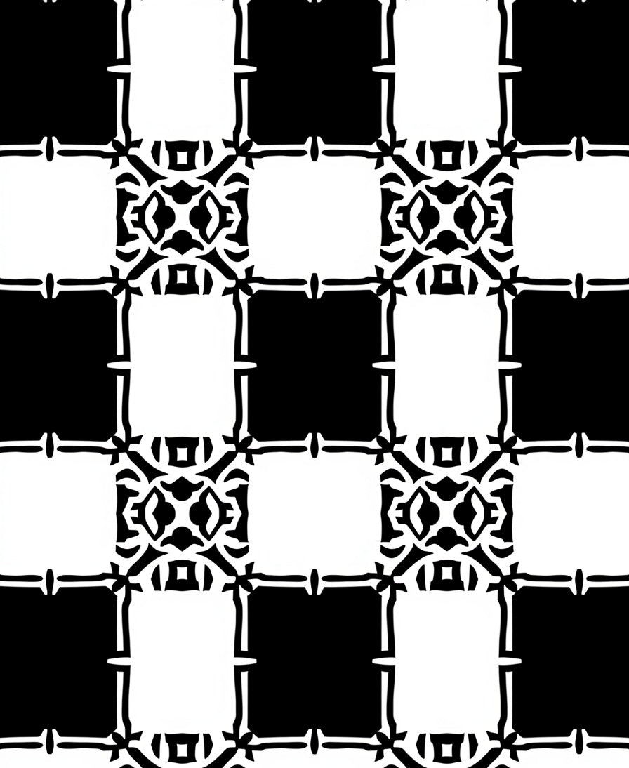 Black White Interlocking Square Medallion Rug