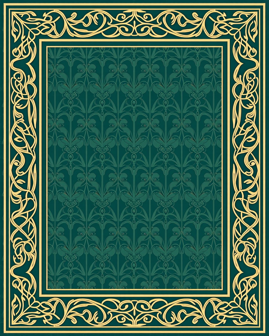 Art Nouveau Scrollwork Green Floral Rug