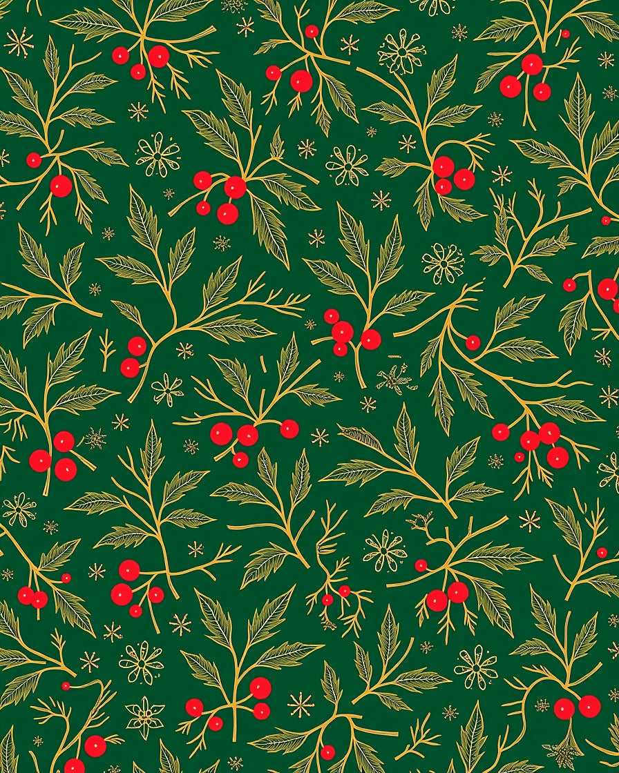 Green Red Berry Leaf Holly Sprigs Rug