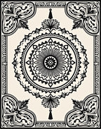Ornate Black Cream Floral Medallion Rug
