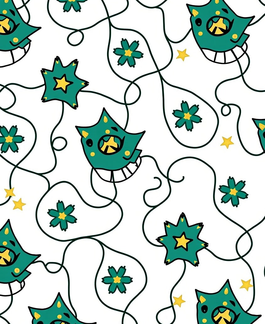 Whimsical Teal Star Creature Pattern Rug