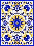Bold Blue and Yellow Floral Medallion Rug