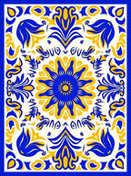 Bold Blue and Yellow Floral Medallion Rug