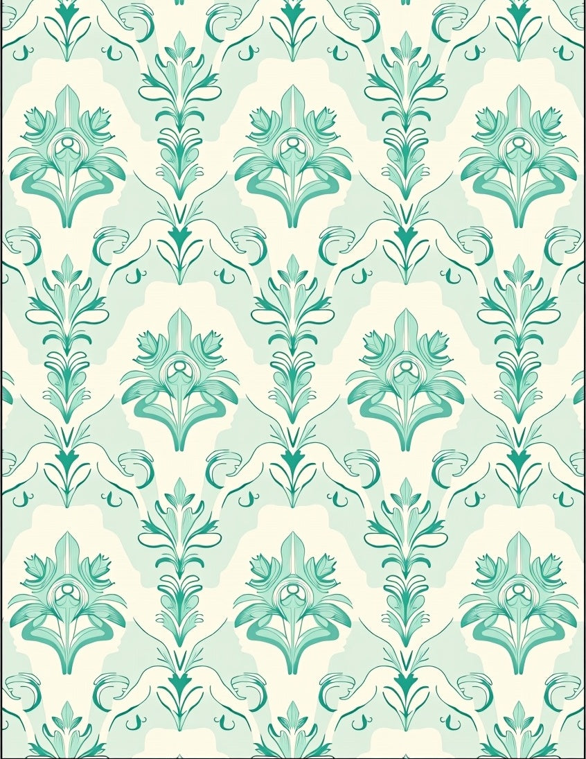 Damask Teal Floral Pattern Rug