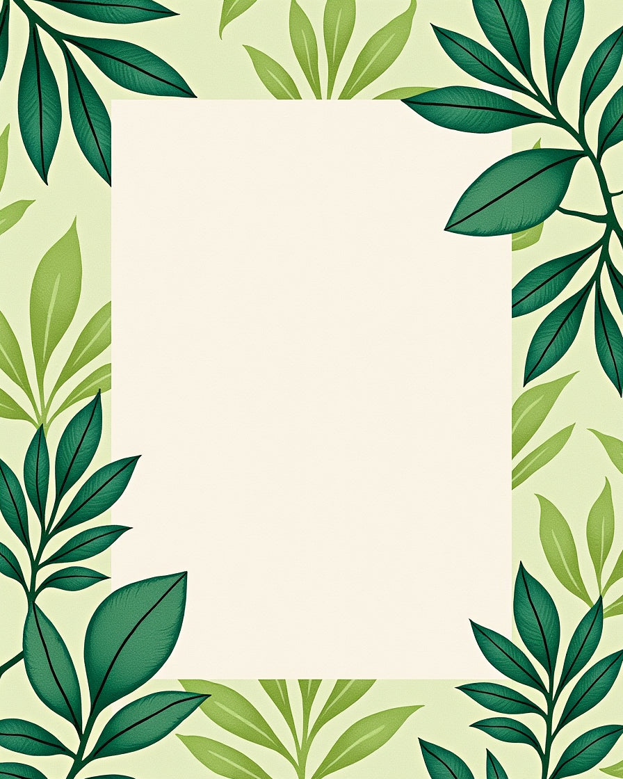 Green Leaf Patterned Contemporary Rug