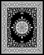 Ornate Floral Medallion Black White Rug