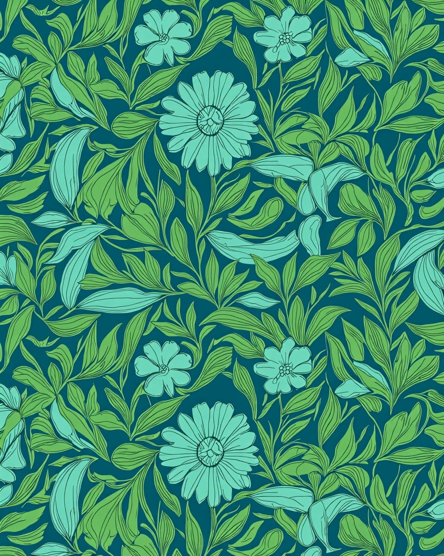 Teal Floral Vine Pattern Rug