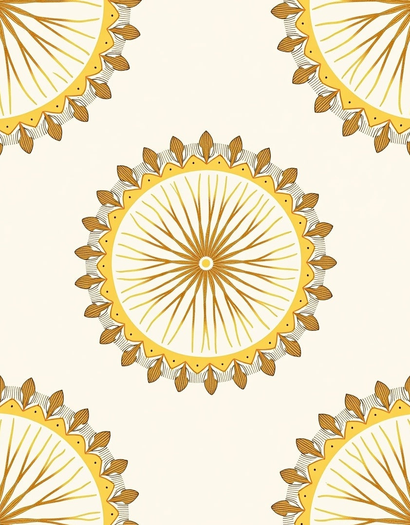 Golden Sunburst Floral Pattern Rug