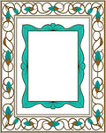 Ornate Teal and Gold Feather Border Rug
