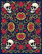 Gothic Skulls and Roses Pattern Rug