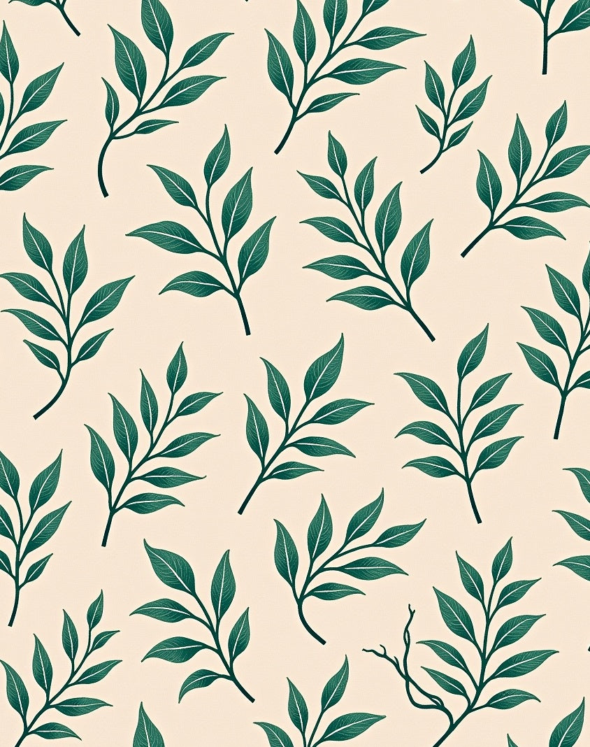 Modern Green Leaf Branch Pattern Rug