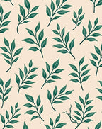 Modern Green Leaf Branch Pattern Rug
