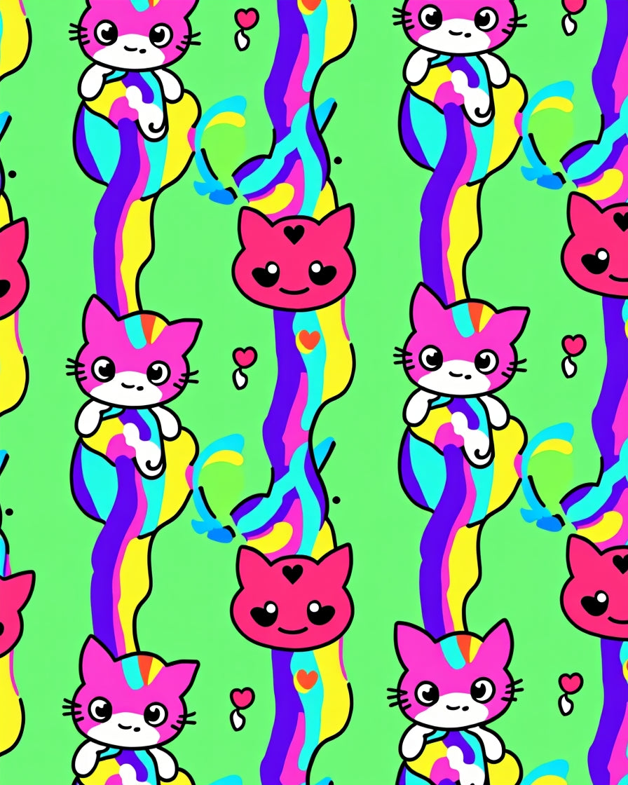 Cute Kitty Rainbow Swirl Pattern Rug