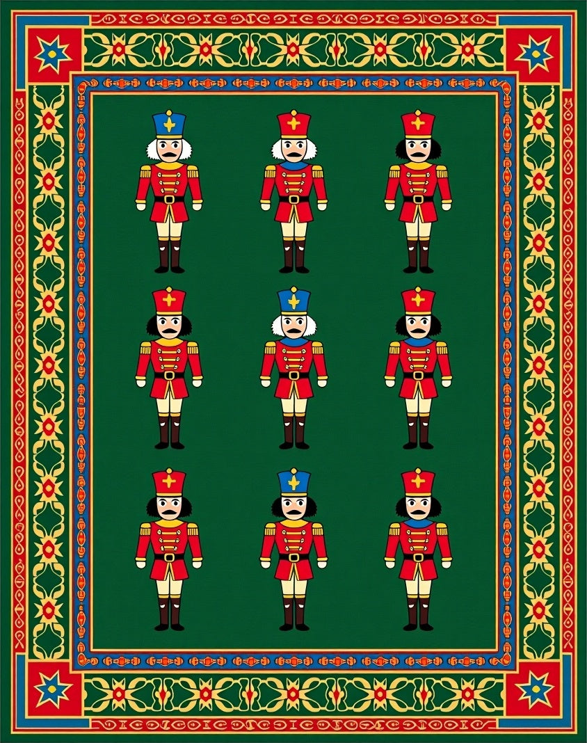 Nutcracker Soldier Pattern Border Rug