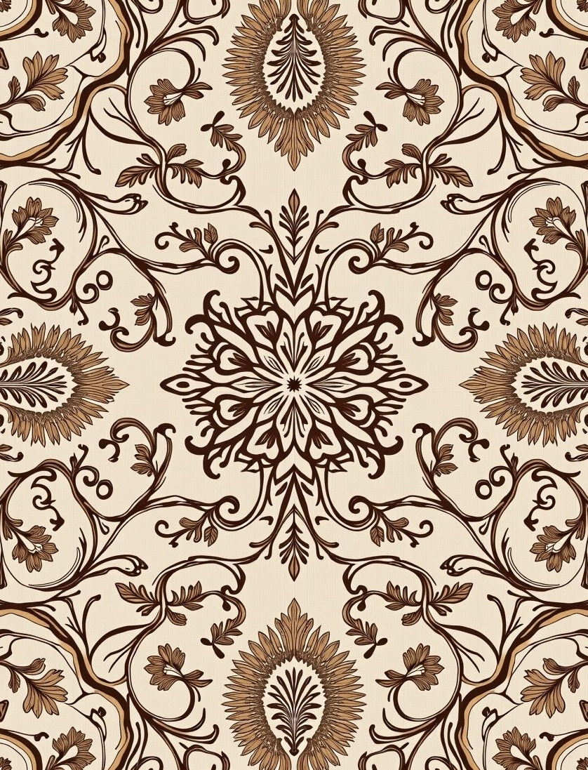 Elegant Brown Floral Medallion Pattern Rug