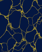 Deep Blue Gold Organic Vein Pattern Rug