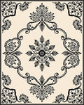 Classic Black and Cream Floral Medallion Rug