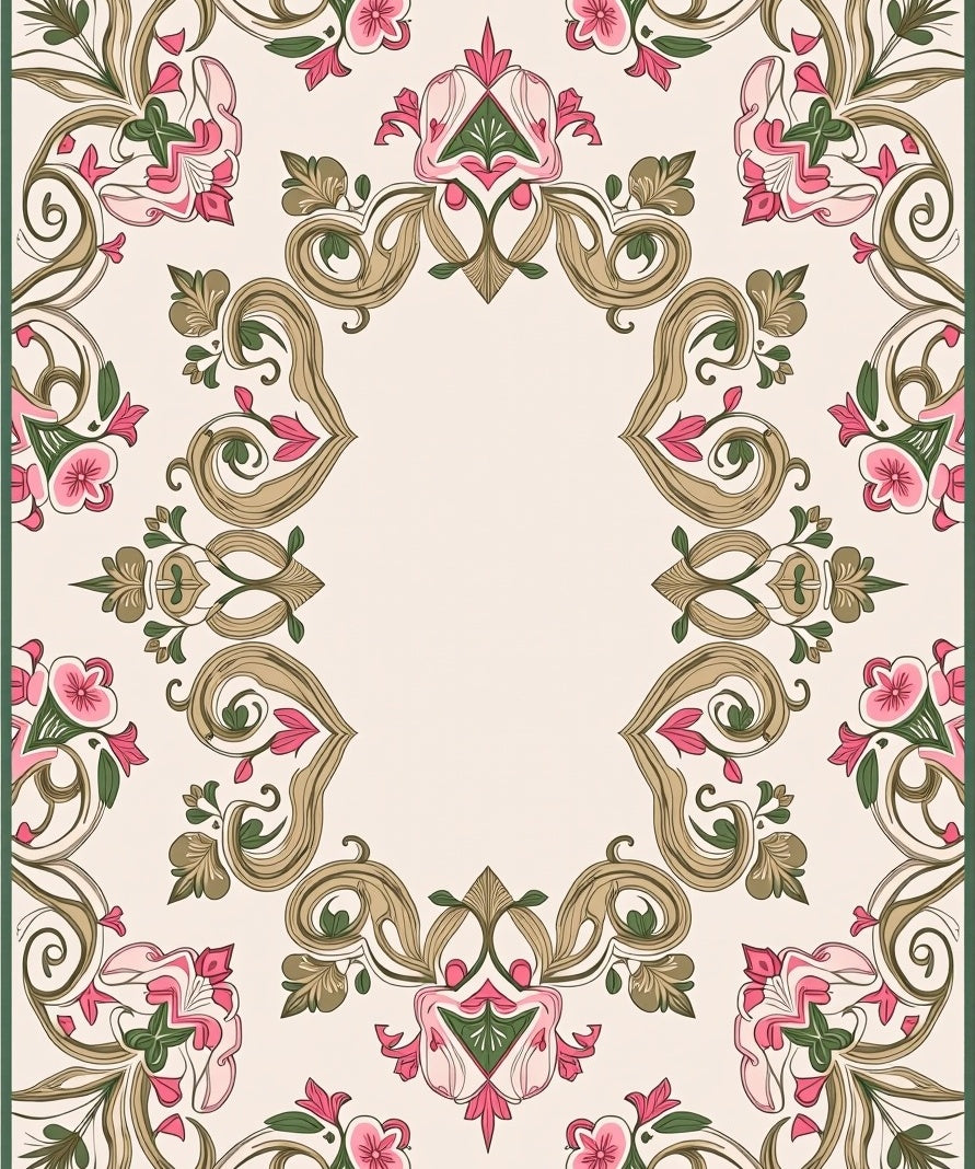 Elegant Floral Swirl Framing Pattern Rug