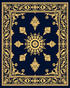 Elegant Gold Floral Dark Blue Rug