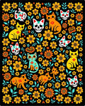 Whimsical Floral Skull Cat Pattern Rug