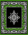 Black Green White Intricate Floral Pattern Rug