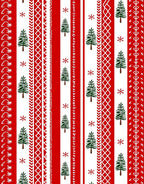 Red White Trees and Snowflakes Pattern Rug