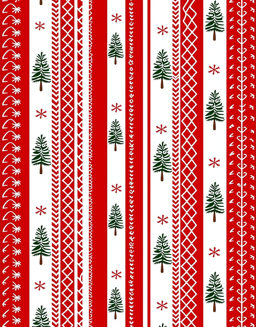 Red White Trees and Snowflakes Pattern Rug
