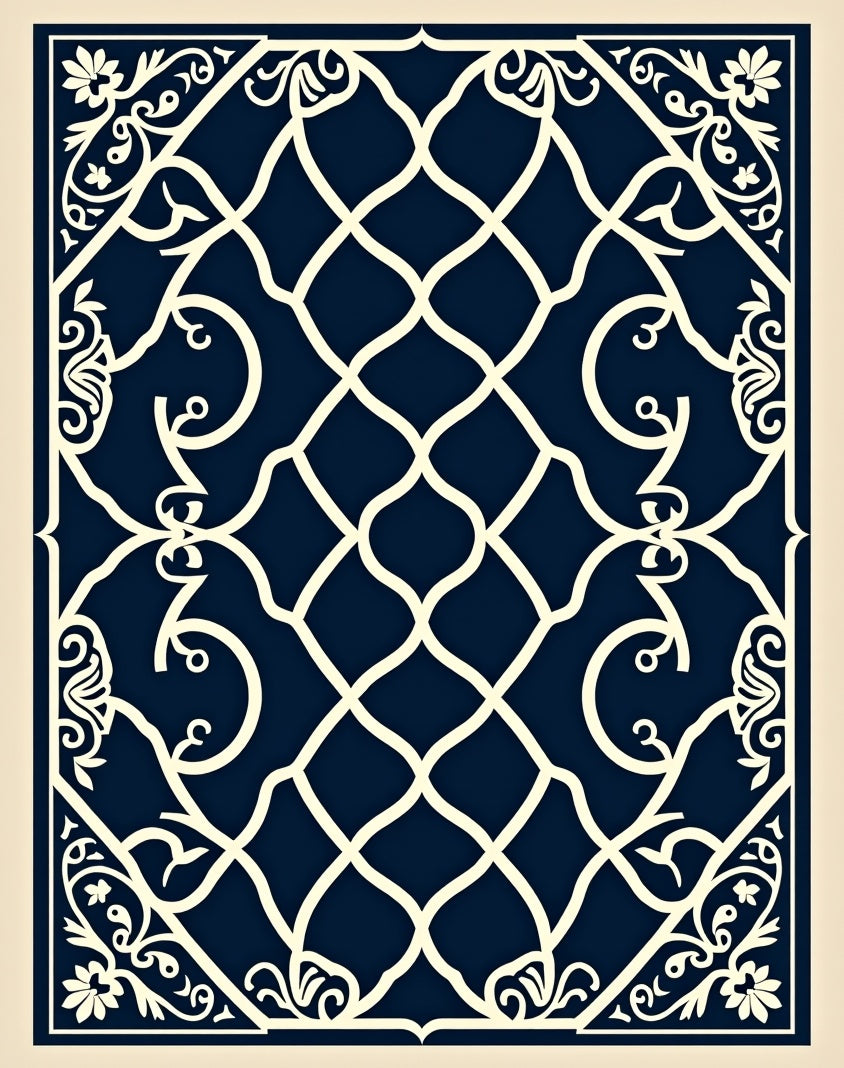 Ornate Lattice Floral Pattern Rug