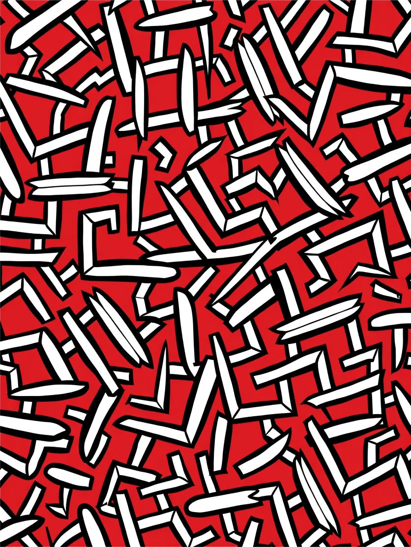 Bold Red White Abstract Jagged Pattern Rug