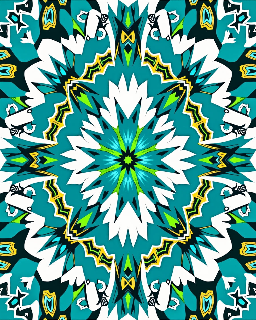 Abstract Teal Lime Geometric Kaleidoscopic Rug