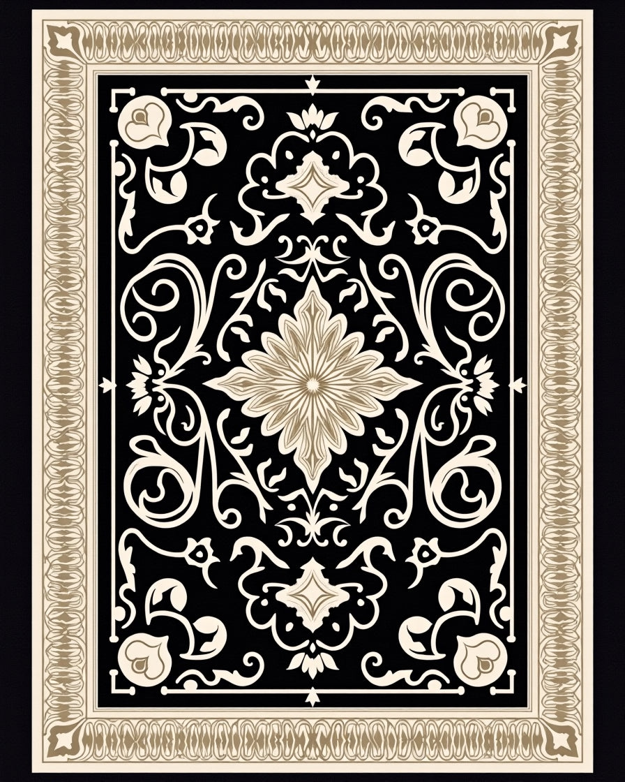 Classic Black Gold Floral Pattern Rug