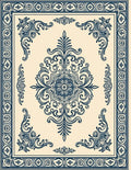 Intricate Teal Scrollwork Floral Medallion Rug