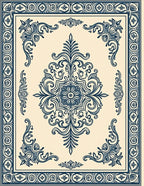 Intricate Teal Scrollwork Floral Medallion Rug