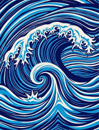 Dynamic Blue White Wave Pattern Rug